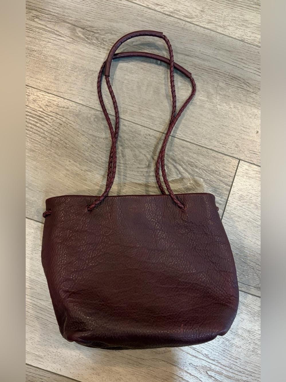 Shinola Leather Shoulder Mini Tote Crossbody Bag Burgundy Braided Strap